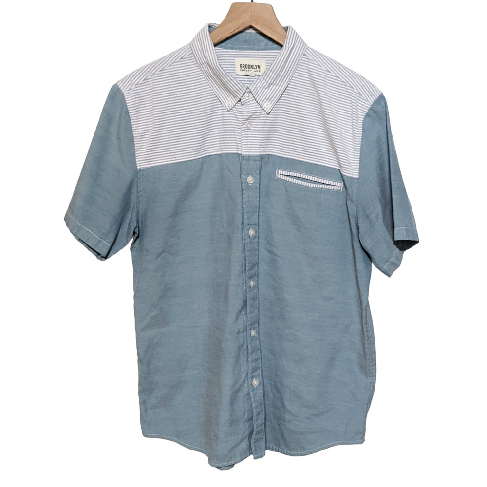 Brooklyn Industries Mens Colorblock Short Sleeve Button Up Shirt Size L Blue